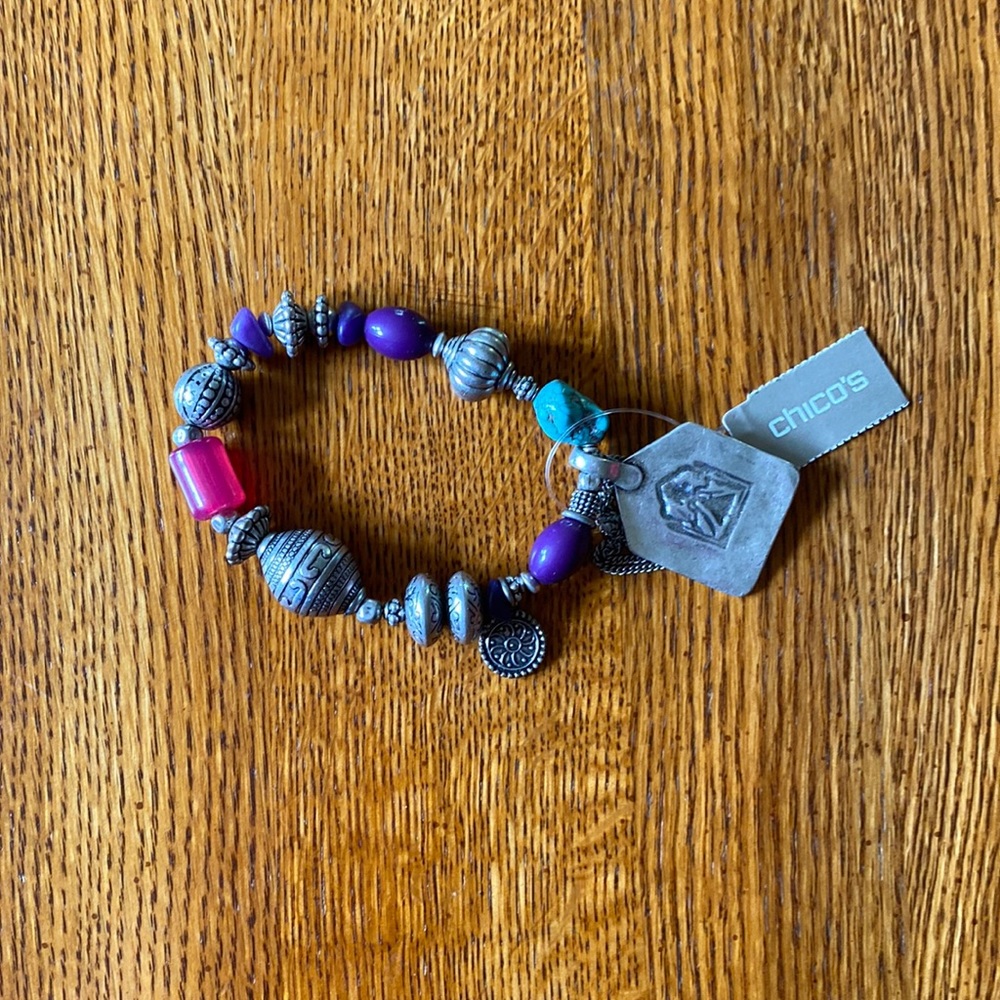 Chico’s Stretch Bracelet With Punk, Purple, and Silver.